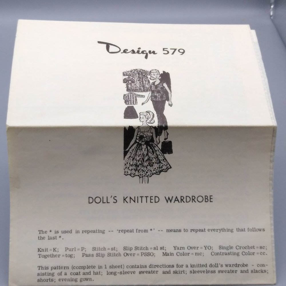 Vintage Teen Fashion Doll Patterns, MCM Mail Order Design 579 Knitted Wardrobe